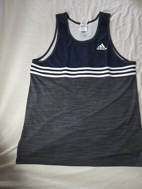 Men's adidas Blue Gray Tank Top White Stripes Trim Large NWOT Flex Material